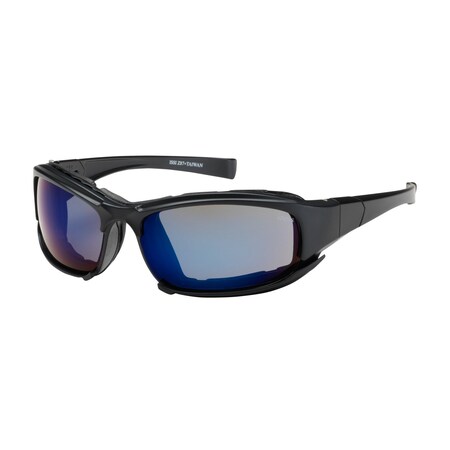 Pip Full Frame Safety Glasses with Black Frame, Rubber Foam Padding, Blue Mirror Lens and Anti-Scratch 250-CE-10093